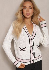 Renee - Beżowy Kardigan z Wiskozą na Guziki z Paskami Liathalie. Okazja: na co dzień. Kolor: beżowy. Materiał: wiskoza. Styl: klasyczny, elegancki, casual #5