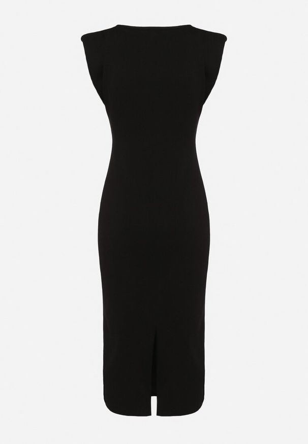 Born2be - Czarna Sukienka Bodycon z Prążkowanej Dzianiny z Rozcięciem Roleria. Okazja: na co dzień. Kolor: czarny. Materiał: prążkowany, dzianina. Długość rękawa: bez rękawów. Typ sukienki: bodycon. Styl: casual, elegancki