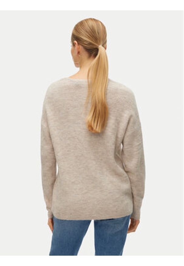 Vero Moda Sweter Crewlefile 10233357 Beżowy Loose Fit. Kolor: beżowy. Materiał: syntetyk