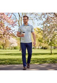 Bawełniana, Męska Koszulka Polo - Pako Jeans - Żółte Pasy. Okazja: na co dzień. Typ kołnierza: polo. Kolor: żółty, złoty, wielokolorowy. Materiał: bawełna. Wzór: prążki, paski. Styl: casual #6