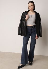 Born2be - Szary Top na Ramiączkach z Prążkowanej Tkaniny z Bawełny z Guzikami Bermisa. Okazja: na co dzień. Kolor: szary. Materiał: prążkowany, bawełna, tkanina. Długość rękawa: na ramiączkach. Styl: casual, elegancki #2