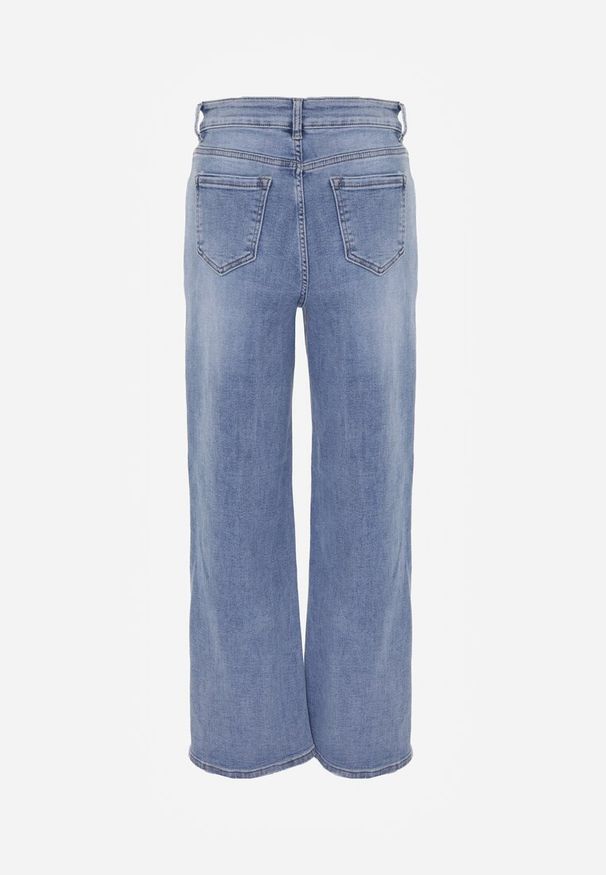 Renee - Niebieskie Jeansy Wide Leg High Waist z Elastycznego Denimu z Bawełną Jelimia. Okazja: na co dzień. Stan: podwyższony. Kolor: niebieski. Styl: casual, elegancki