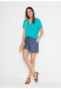 bonprix - T-shirt z czystej bawełny. Typ kołnierza: dekolt w serek. Kolor: niebieski. Materiał: bawełna. Długość rękawa: krótki rękaw. Długość: krótkie #3