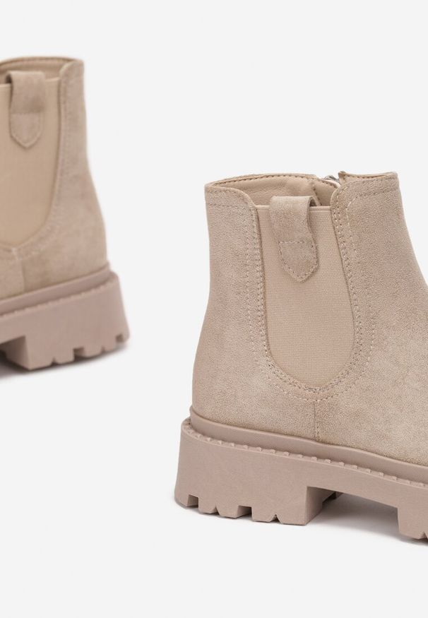 Born2be - Beżowe Botki Sztyblety na Platformie z Elastyczną Wstawką Isilinda. Okazja: na co dzień. Kolor: beżowy. Materiał: jeans. Obcas: na platformie. Styl: wizytowy, elegancki, casual