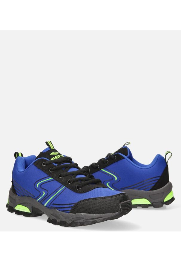 Casu - niebieskie buty sportowe sznurowane softshell casu b1808-4. Kolor: niebieski. Materiał: softshell. Styl: sportowy