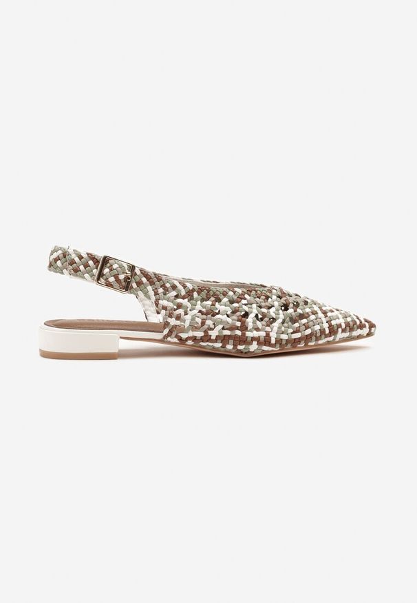 Renee - Brązowo-Białe Sandały Slingback z Szydełkową Cholewką Linisella. Okazja: na co dzień. Zapięcie: sprzączka. Kolor: brązowy. Sezon: lato. Obcas: na obcasie. Styl: casual. Wysokość obcasa: średni