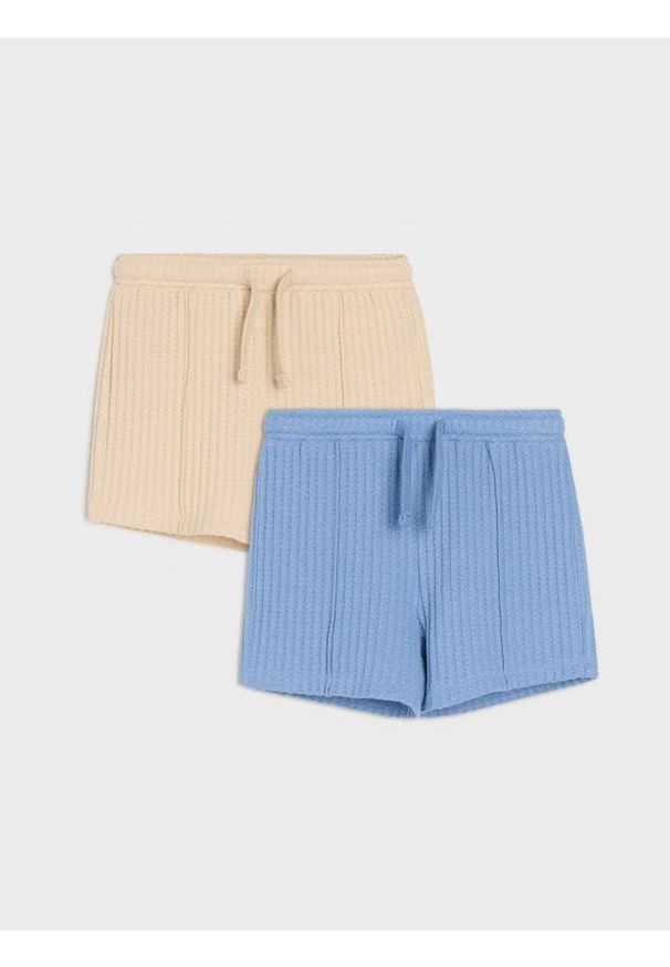Sinsay - Bawełniane szorty ze strukturalnej dzianiny 2 pack - beżowy. Kolor: beżowy. Materiał: bawełna, dzianina