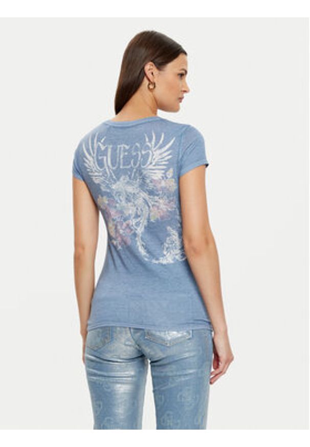Guess T-Shirt W5RI28 KBYH0 Niebieski Regular Fit. Kolor: niebieski. Materiał: bawełna, syntetyk