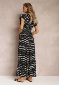 Renee - Czarna Rozkloszowana Sukienka Maxi w Kropki z Gumką w Talii Janey. Okazja: na co dzień, na imprezę. Kolor: czarny. Wzór: kropki. Styl: casual. Długość: maxi #4