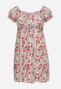 Born2be - Biało-Czerwona Wiskozowa Sukienka w Kwiaty Typu Hiszpanka z Gumką w Talii Revemia. Typ kołnierza: dekolt hiszpanka. Kolor: biały. Materiał: wiskoza. Wzór: kwiaty. Sezon: wiosna. Typ sukienki: z odkrytymi ramionami #3
