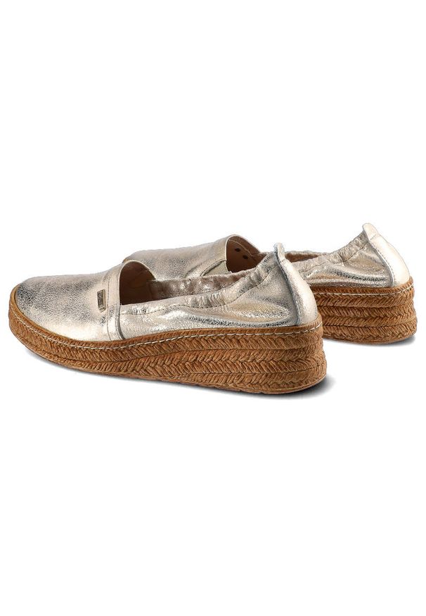 Lemar - Espadryle LEMAR 10125 Przecier. Kr. Złoto. Okazja: na co dzień. Zapięcie: bez zapięcia. Kolor: złoty. Szerokość cholewki: normalna. Materiał: skóra. Sezon: lato, wiosna. Obcas: na obcasie. Styl: boho, elegancki, casual. Wysokość obcasa: średni