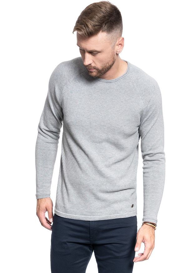 Mustang - SWETER MĘSKI MUSTANG Emil C Structure MID GREY MELANGE 1008255 4140