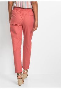 Spodnie lniane bonprix rabarbarowy. Kolor: różowy. Materiał: len #7