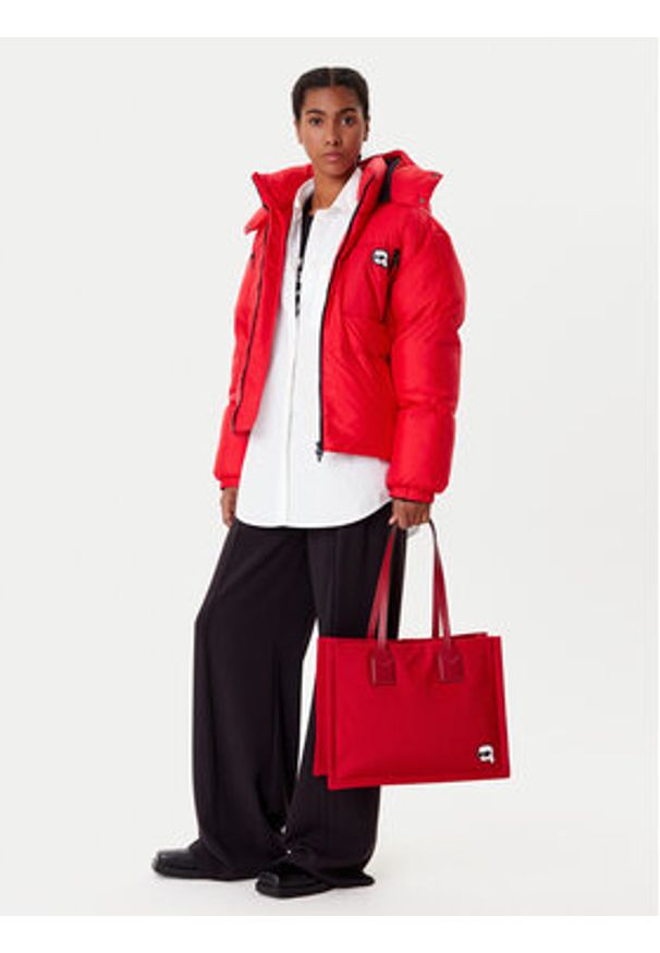 Karl Lagerfeld - KARL LAGERFELD Kurtka zimowa A3W15020 Czerwony Regular Fit. Typ kołnierza: dekolt w karo. Kolor: czerwony. Materiał: syntetyk. Sezon: zima