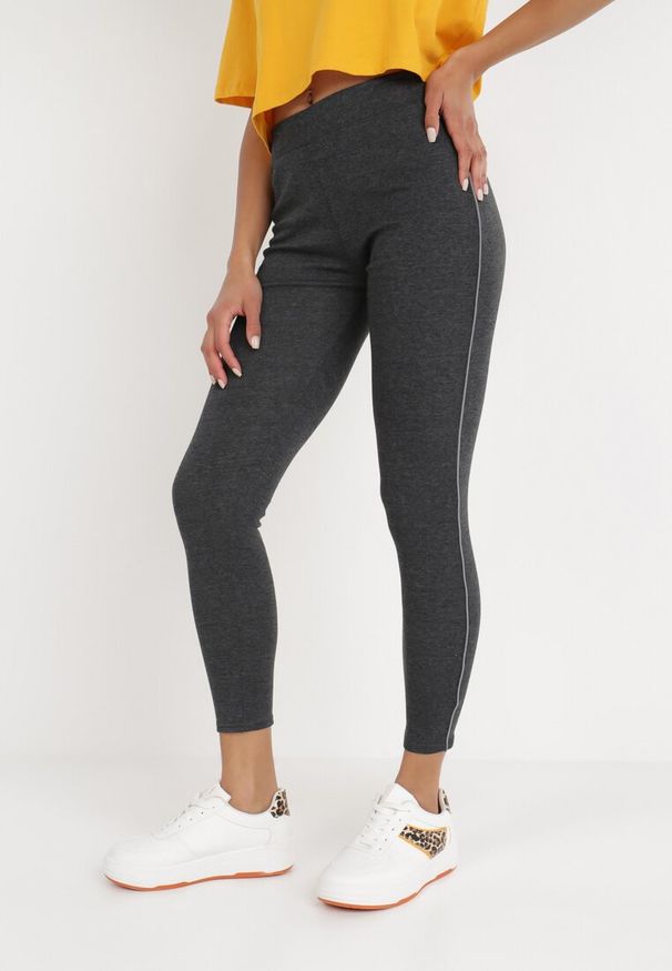 Born2be - Ciemnoszare Legginsy Canoreia. Stan: podwyższony. Kolor: szary. Materiał: bawełna, dzianina. Wzór: jednolity