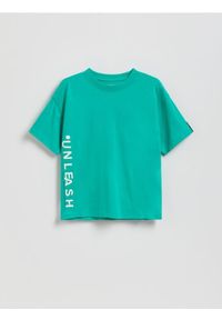 Reserved - Bawełniany t-shirt - morski. Kolor: morski. Materiał: bawełna #1