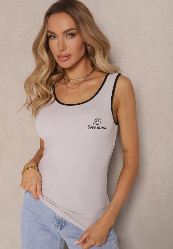 Renee - Szary Top z Wiskozą i Ozdobnym Nadrukiem Amotia. Okazja: na co dzień. Kolor: szary. Materiał: wiskoza. Wzór: nadruk. Styl: casual