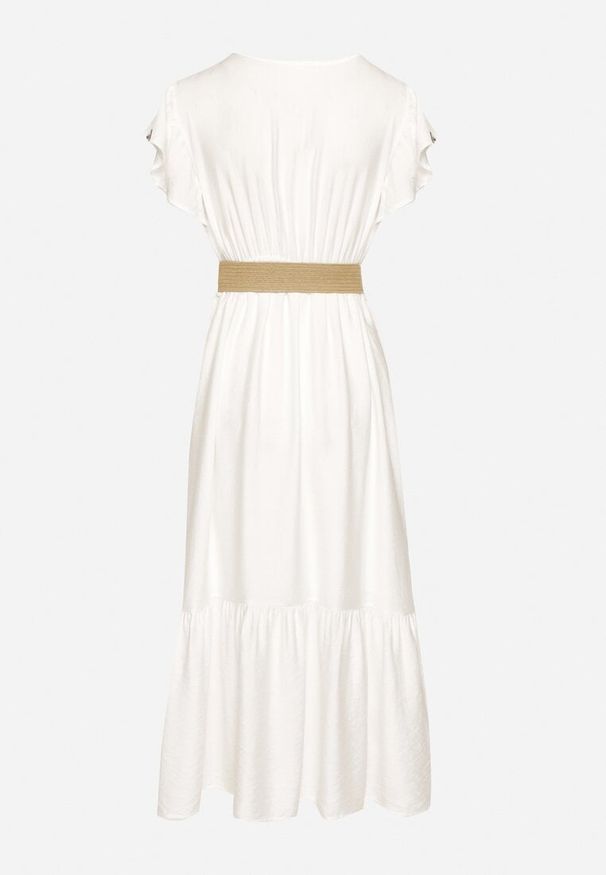 Born2be - Biało-Czarna Wiskozowa Sukienka z Paskiem w Ornamentny Wzór Nilorine. Okazja: na co dzień, na spacer. Kolor: czarny. Materiał: wiskoza. Typ sukienki: kopertowe. Styl: casual, elegancki, klasyczny