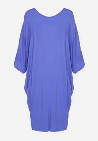 Born2be - Granatowa Wiskozowa Sukienka w Stylu T-shirt z Krótkim Rękawem Fianessa. Okazja: na spotkanie biznesowe. Kolor: niebieski. Materiał: wiskoza. Długość rękawa: krótki rękaw. Wzór: aplikacja. Styl: klasyczny, biznesowy #3