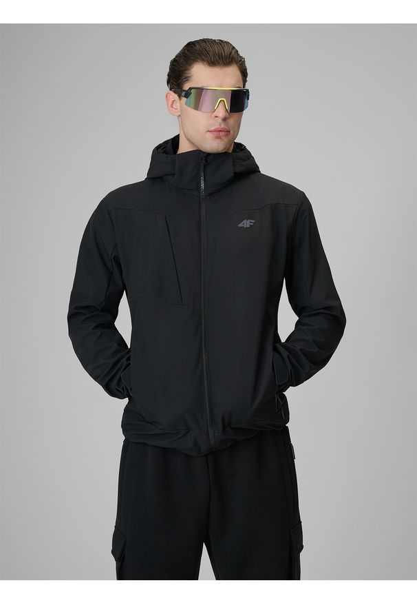 4f - 4F Kurtka softshell wiatroodporna membrana 5000 męska - czarna S. Typ kołnierza: kołnierzyk stójkowy. Kolor: czarny. Materiał: softshell