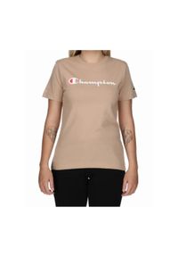 Koszulka damska Champion SS Tee 117534. Kolor: brązowy. Materiał: bawełna, skóra, tkanina