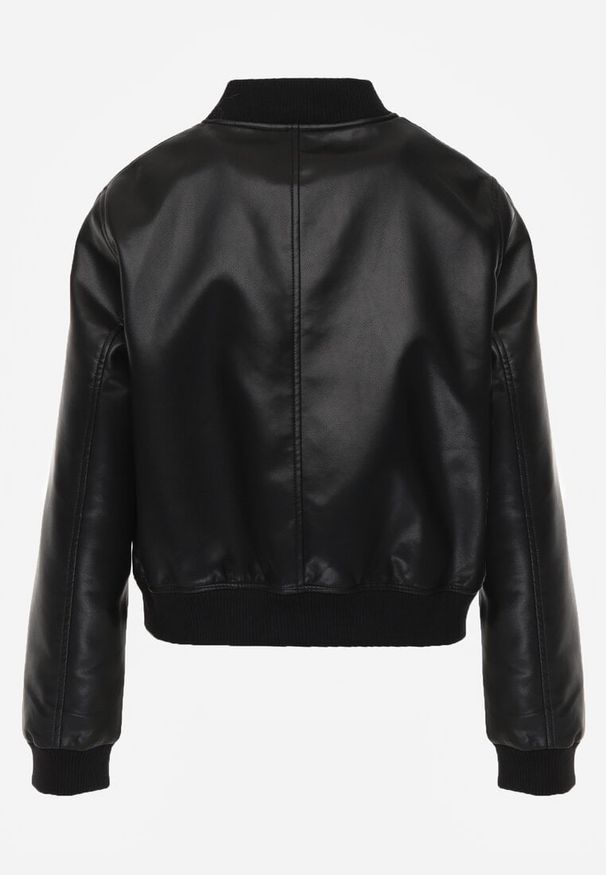 Renee - Czarna Kurtka Przejściowa Typu Bomber Jacket z Imitacji Skóry Izaria. Kolor: czarny. Materiał: skóra. Styl: elegancki