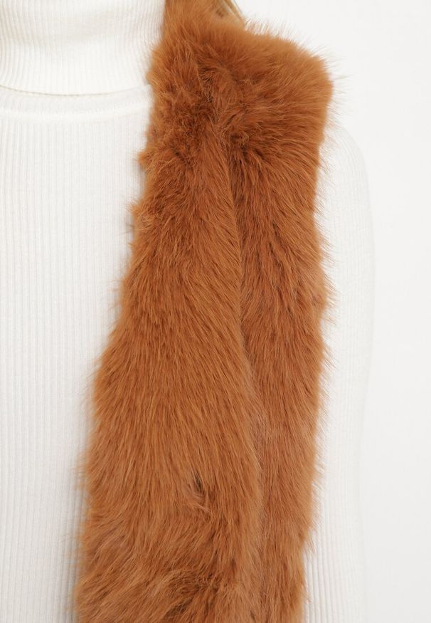 Born2be - Brązowa Kamizelka z Futerka Ozdobiona Wstawkami z Ekoskóry Robenissa. Kolor: brązowy. Materiał: futro. Wzór: aplikacja