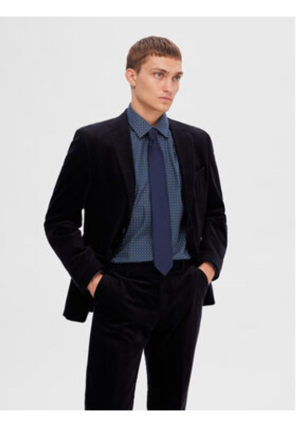 Selected Homme Koszula 16087706 Granatowy Slim Fit. Kolor: niebieski. Materiał: bawełna