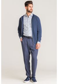 Joop! Collection - Granatowe spodnie loose fit Joop Houston. Kolor: niebieski. Wzór: haft, aplikacja. Styl: elegancki