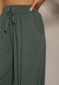 Renee - Zielone Bawełniane Spodnie Palazzo High Waist z Gumką w Pasie Gitanea. Stan: podwyższony. Kolor: zielony. Materiał: bawełna. Sezon: lato #2
