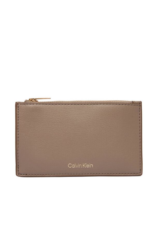 Calvin Klein Portfel Foil Logo Top Zip Cardcase LV04F1090G Beżowy. Kolor: beżowy. Materiał: skóra