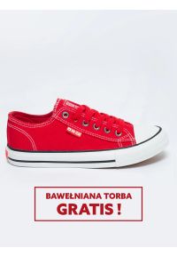 Big-Star - Trampki męskie niskie czerwone JJ174609 603. Kolor: czerwony. Materiał: bawełna, jeans, skóra. Styl: sportowy, klasyczny