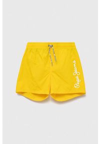 Pepe Jeans szorty kąpielowe dziecięce kolor żółty z nadrukiem. Kolor: żółty. Materiał: tkanina. Wzór: nadruk