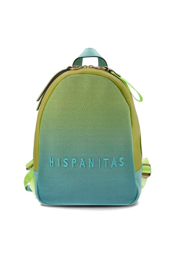 Zielony Stylowy Plecak Damski Hispanitas. Kolor: niebieski. Materiał: skóra ekologiczna, materiał. Wzór: paski. Styl: elegancki