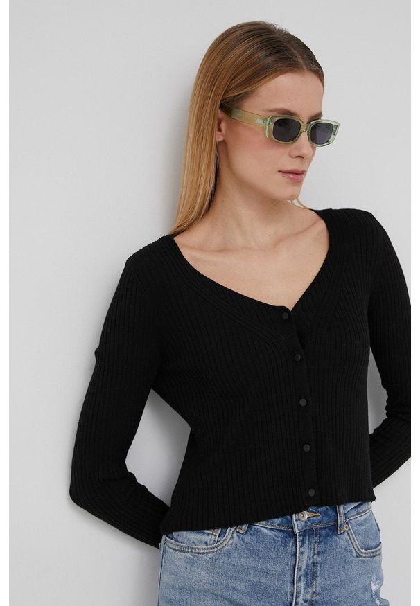 only - Only kardigan damski kolor czarny lekki. Kolor: czarny. Materiał: materiał, dzianina. Długość rękawa: długi rękaw. Długość: długie