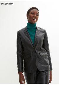 bonprix - Żakiet ze skóry jagnięcej nappa. Kolor: czarny. Materiał: skóra. Styl: klasyczny #1