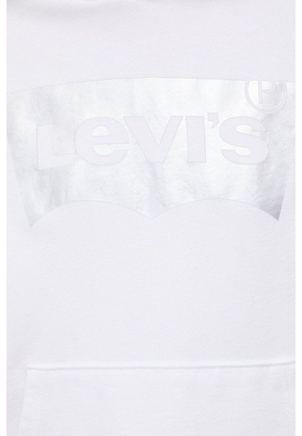 Levi's® - Levi's Bluza bawełniana damska kolor biały z kapturem z nadrukiem. Okazja: na spotkanie biznesowe, na co dzień. Typ kołnierza: kaptur. Kolor: biały. Materiał: bawełna. Wzór: nadruk. Styl: casual, biznesowy