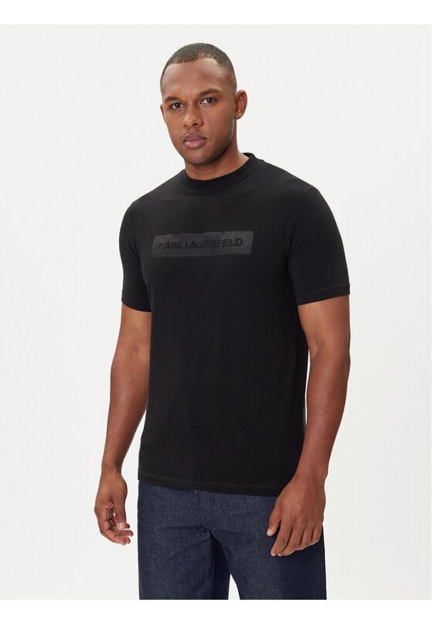 Karl Lagerfeld - KARL LAGERFELD T-Shirt 755035 554221 Czarny Regular Fit. Typ kołnierza: dekolt w karo. Kolor: czarny. Materiał: bawełna