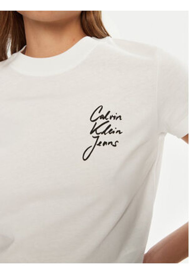 Calvin Klein Jeans T-Shirt Script Institutional J20J224984 Biały Slim Fit. Kolor: biały. Materiał: bawełna
