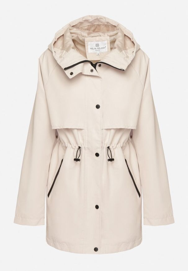 Born2be - Jasnobeżowa Klasyczna Kurtka Parka z Kapturem i Ściągaczem w Pasie Cinelle. Okazja: na co dzień. Typ kołnierza: kaptur. Kolor: beżowy. Materiał: jeans, skóra. Styl: klasyczny