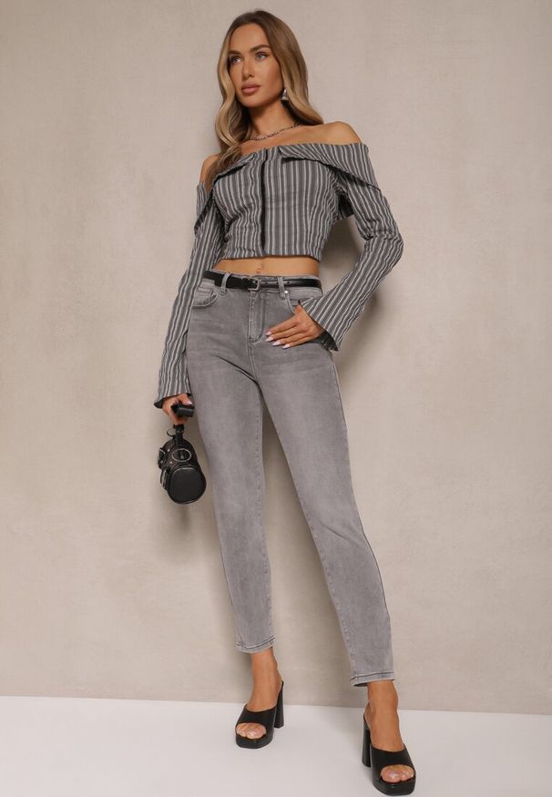 Renee - Szare Jeansy Dopasowane z Bawełny Sorika. Okazja: na co dzień. Kolor: szary. Styl: casual, elegancki