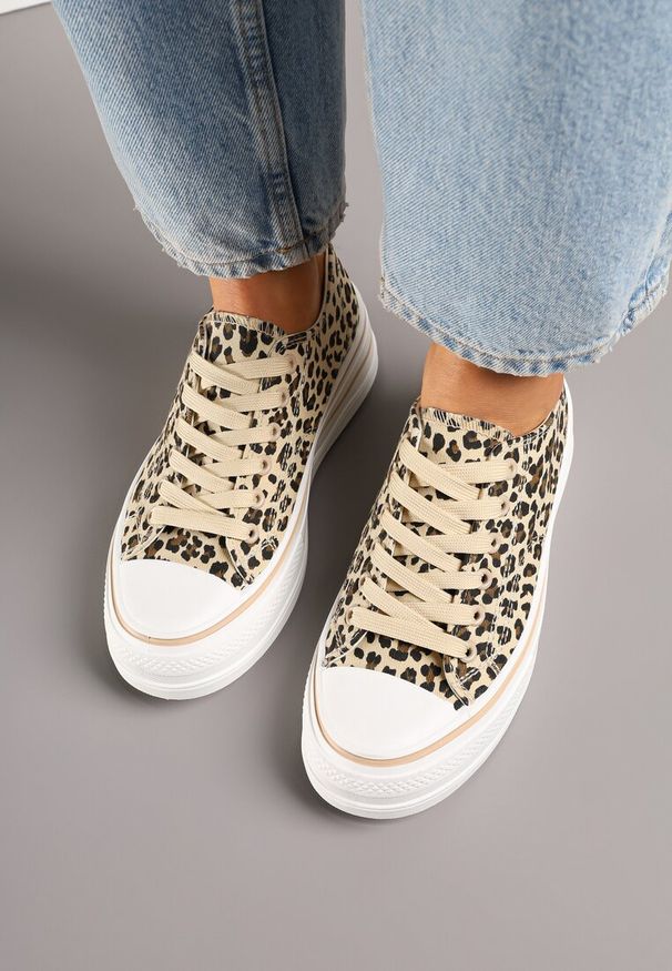 Born2be - Panterkowe Klasyczne Trampki na Grubej Podeszwie Natileva. Okazja: na co dzień. Materiał: jeans. Szerokość cholewki: normalna. Styl: klasyczny