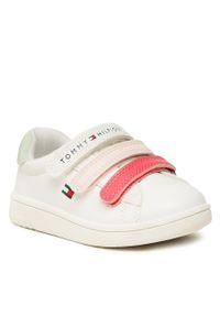TOMMY HILFIGER - Sneakersy Tommy Hilfiger Low Cut Velcro Sneaker T1A9-32710-1355 M White/Multicolor X256. Kolor: biały. Materiał: skóra #1