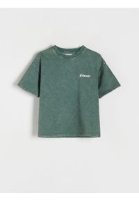 Reserved - T-shirt oversize z efektem sprania - ciemny turkus. Materiał: bawełna, dzianina #1