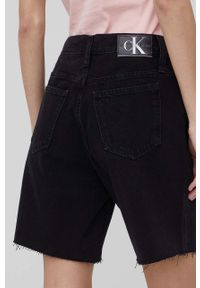 Calvin Klein Jeans szorty jeansowe damskie kolor czarny gładkie high waist. Okazja: na co dzień. Stan: podwyższony. Kolor: czarny. Materiał: denim. Wzór: gładki. Styl: casual