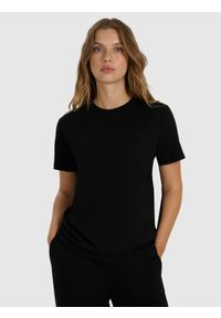 4f - 4F T-shirt regular gładki damski - czarny XS. Okazja: na co dzień. Kolor: czarny. Materiał: bawełna, jersey. Długość rękawa: krótki rękaw. Długość: krótkie. Wzór: gładki. Sezon: lato. Styl: klasyczny, casual, sportowy #1