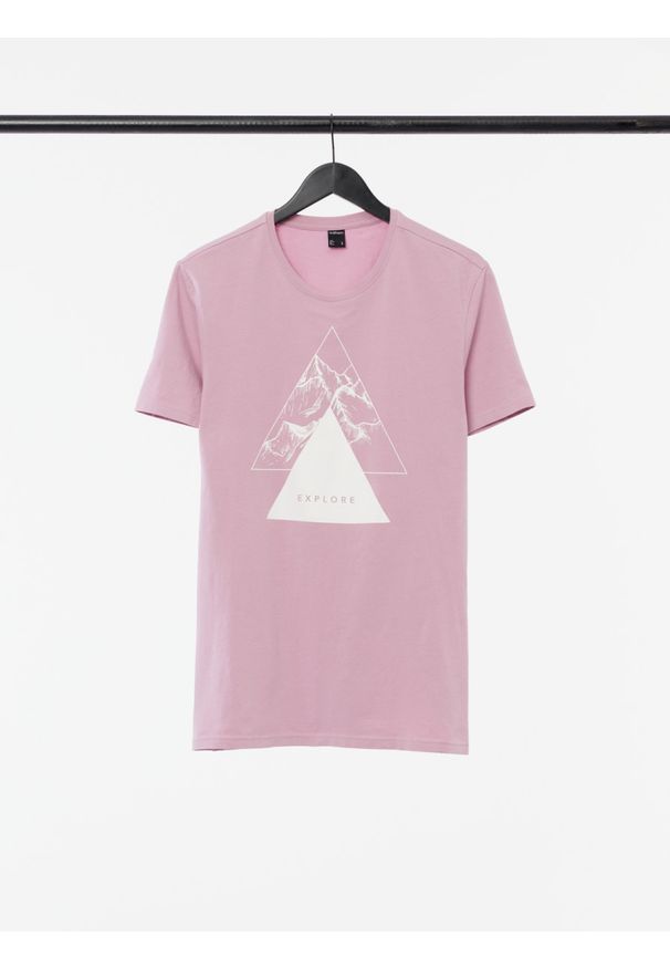 outhorn - T-shirt z nadrukiem męski. Materiał: bawełna, jersey, materiał, elastan. Wzór: nadruk