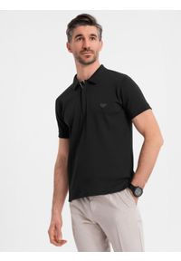 Ombre Clothing - Koszulka męska polo z dekoltem na zamek - czarna V6 - Rozmiar: M. Okazja: na co dzień. Typ kołnierza: polo. Kolor: czarny. Materiał: bawełna, elastan, dzianina. Styl: sportowy, casual, elegancki #9