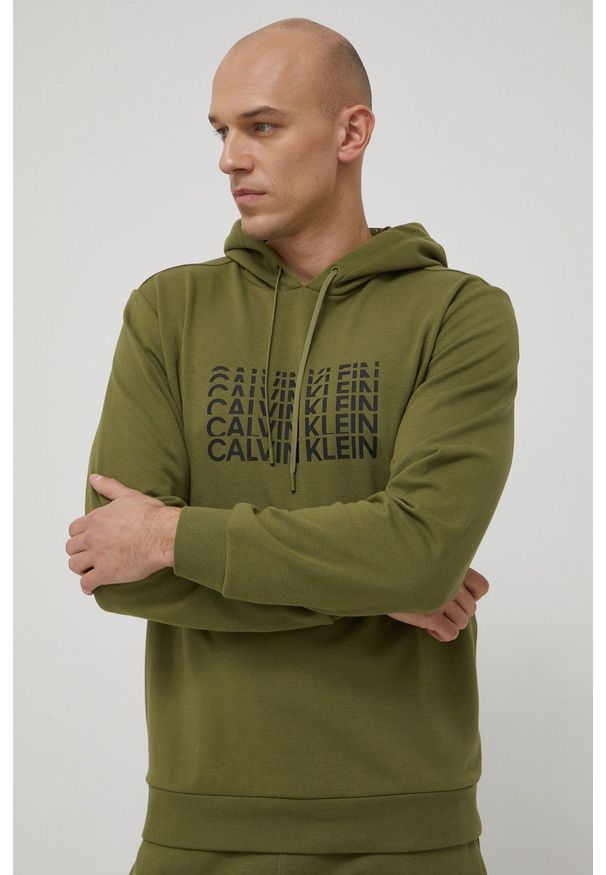 Calvin Klein Performance bluza męska kolor zielony z kapturem z nadrukiem. Okazja: na co dzień. Typ kołnierza: kaptur. Kolor: zielony. Wzór: nadruk. Styl: casual