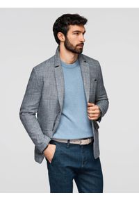 Ombre Clothing - Marynarka męska o kroju REGULAR z lnem - grafitowa V5 - Rozmiar: M. Okazja: do pracy. Kolor: szary. Materiał: len. Wzór: aplikacja. Styl: klasyczny, elegancki